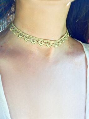 Handmade Gold Heart Lace Choker Necklace - Women Jewelry Boho Cute  Kawaii